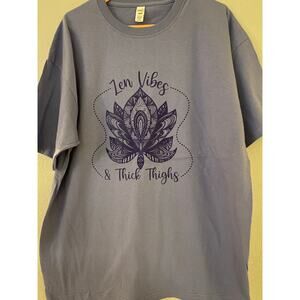 Zen Vibes and Thick Thighs Heather Blue T-Shirt New Sz XL